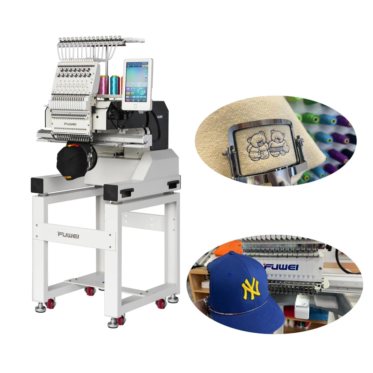 FUWEI  computer  multi function 12/15 needles cap hats single head bai embroidery machine for sale