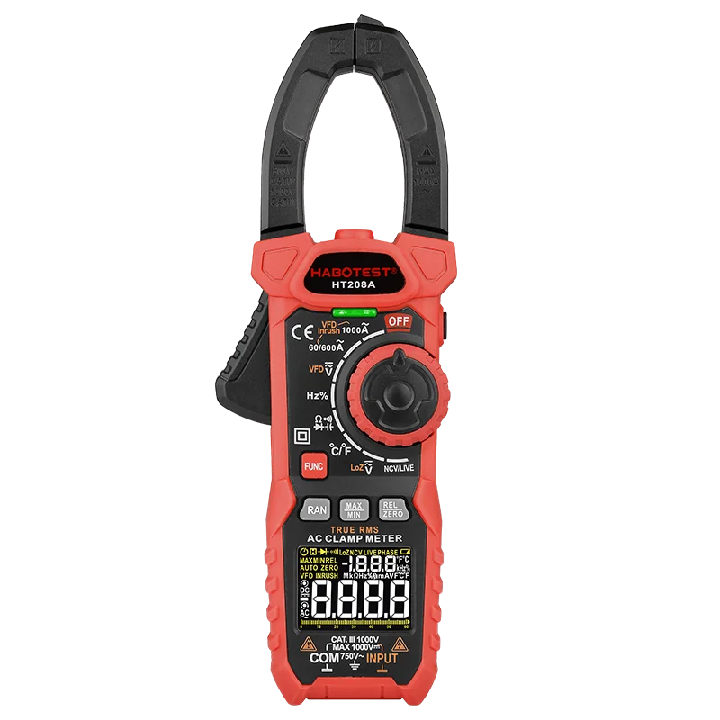 Amperometric Clamp Meters Current Clamp Multimeter Professional Digital Amp Meter VFD Inrush Current Tester 1000V 1000A HT208A