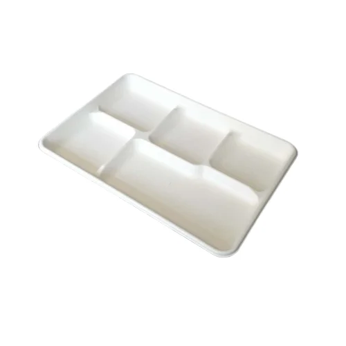 Biodegradable compostable Sugar Cane Lunch Tray Canteen Lunch 5 cpt Paper Tray