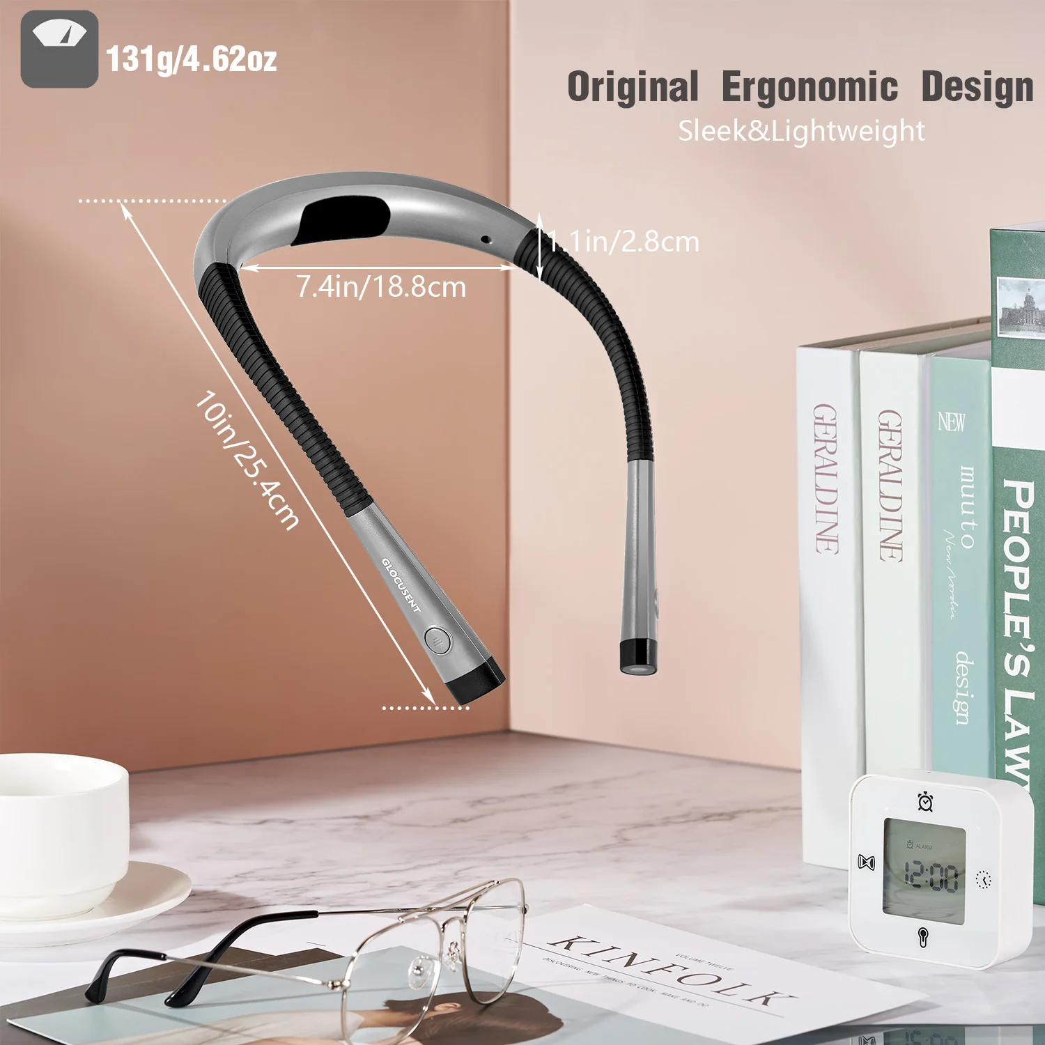 Glocusent Rechargeable Eye Protection Led Neck Reading Light Flexible Neck Light Reading