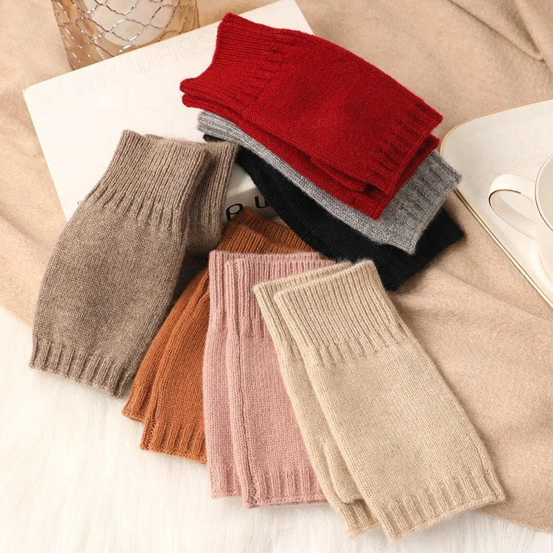 Мужские зимние вязаные кашемировые перчатки без пальцев, женские шерстяные модные милые теплые роскошные перчатки с полупальцами, индивидуальный дизайн