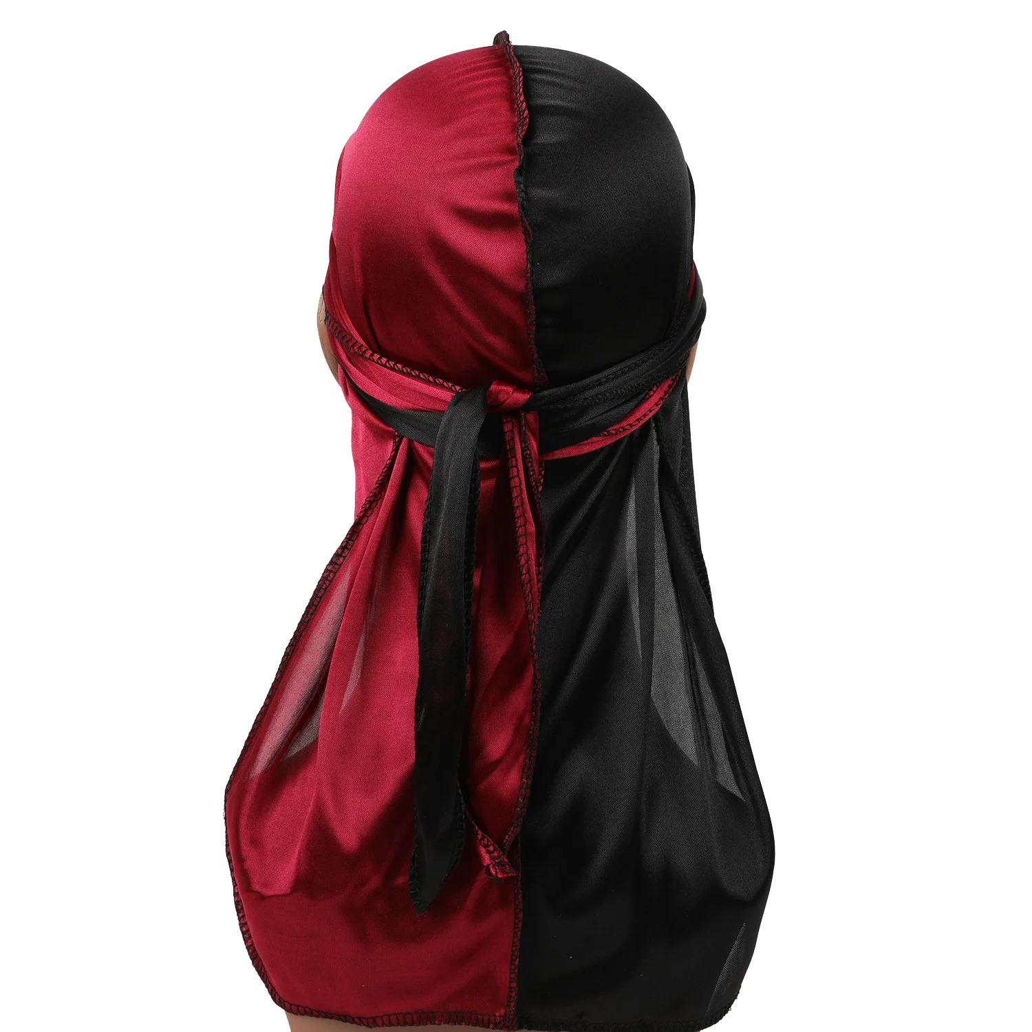 Wholesale Durags For Men Custom Logo Designer Two Tone Splicing Wave Cap Doo Rags Designer Durags For Men Silk Hair