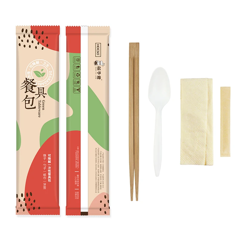 eco cutlery salt and pepper wrapped napkin PLA bag plastic with heavy duty