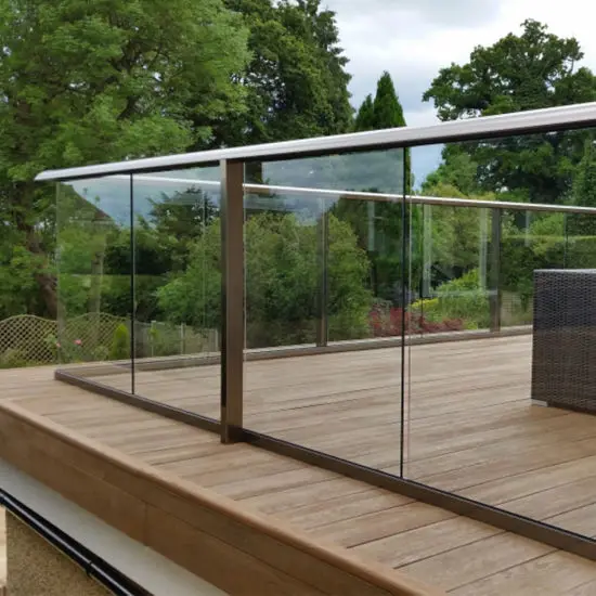 Frameless front porch glass railing u channel aluminium density toughened glass railing