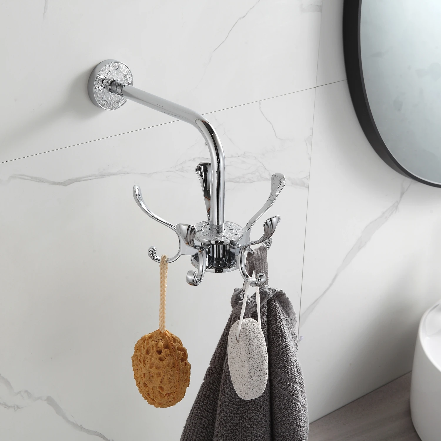 Black Coat Hooks Bathroom accessories metal wall mounted multi head clothes hook rotatable Zinc Alloy bathrobe towel hook