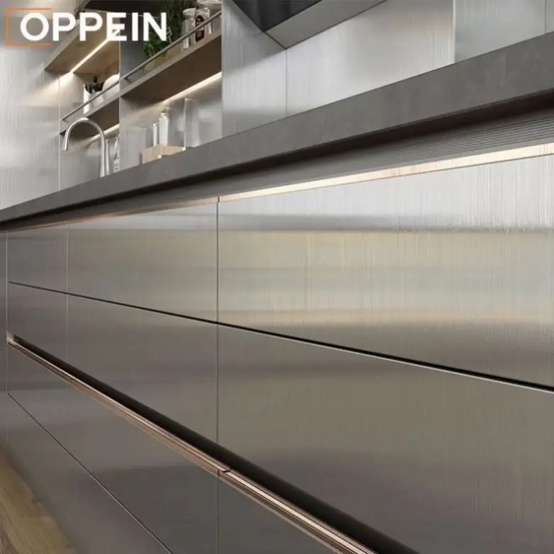 OPPEIN Professional Modern Smart Prefab U Shape Full Complete Integral Aluminum Alloy Stainless Kitchen Cabinets