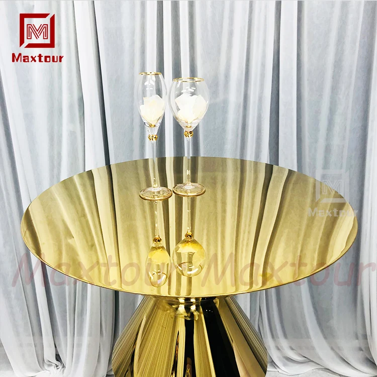 Luxury Wedding Bar Furniture All Gold Stainless Steel Round High Bar Table