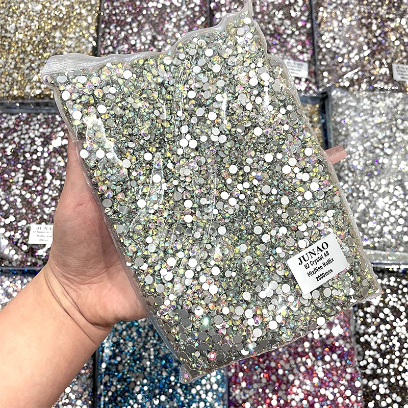 JUNAO 200 Gross Moon Shade Flatback Nail Stones Glass Rhinestone Mix Size Glass Crystals Bulk Wholesale For Craft Manicure
