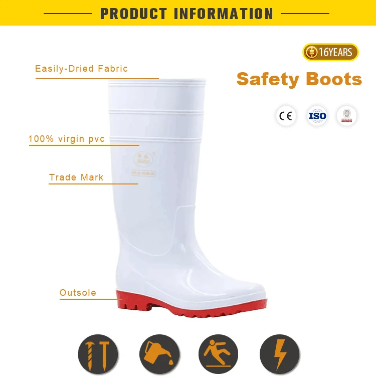 cheap unisex long clear white plastic pvc work waterproof safety rain boots gum boots wholesale for men