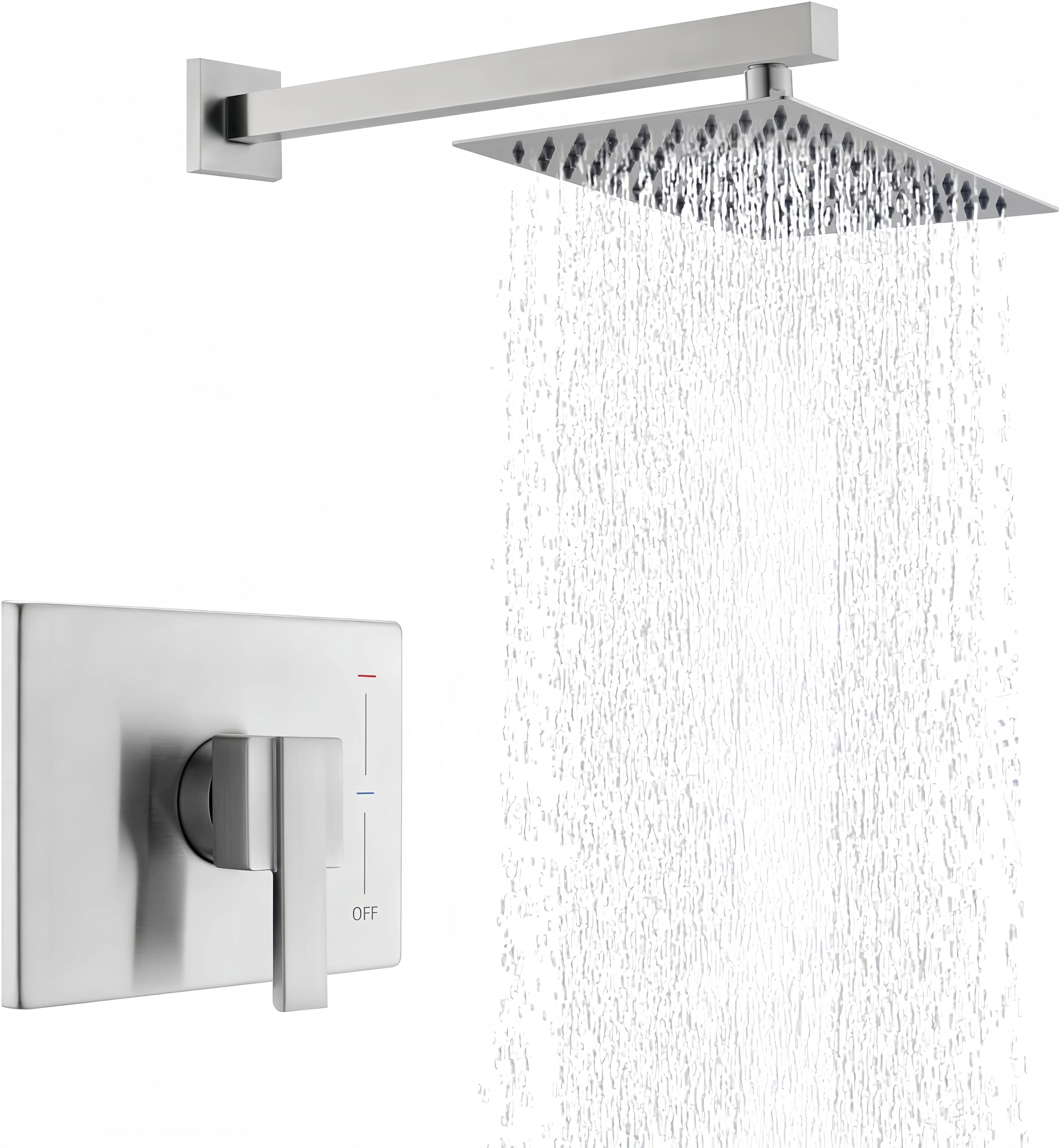 Wall Mounted Square Rain Shower Head Massage Jet Soft Spray Brushed Finish Bathroom Faucet Set including Shower Valve Hotels