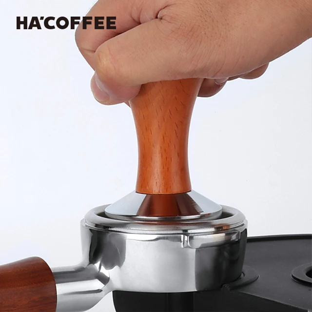 Hot Sale Beech Wood Barista Tamper Tools 51mm 53mm 58mm Espresso Stainless Steel Coffee Tamper with Beech Wooden Handle