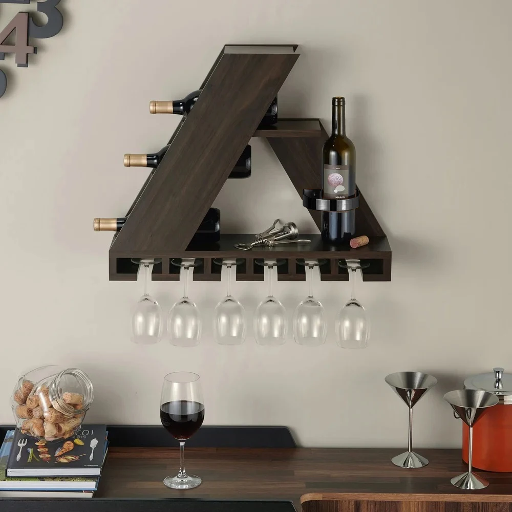 Modern Furniture of America 4-bottle Compact Floating Wine Rack in Brown Wood Hanging Wine Rack