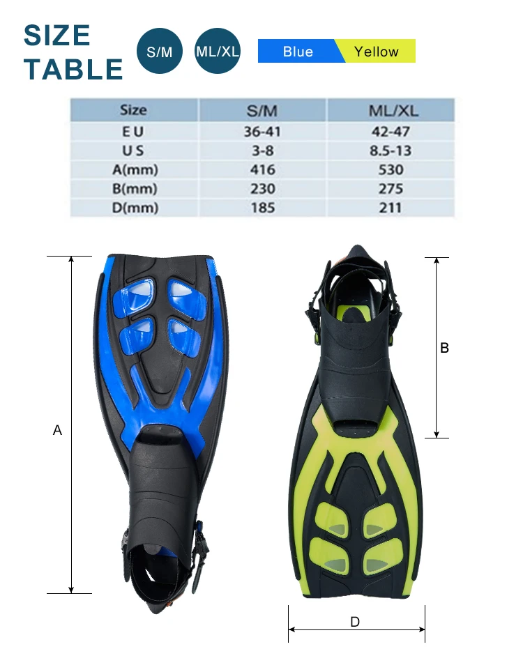 Factory Professional Swimming Diving Snorkeling Flipper Equipment Long Blade Freediving Fins