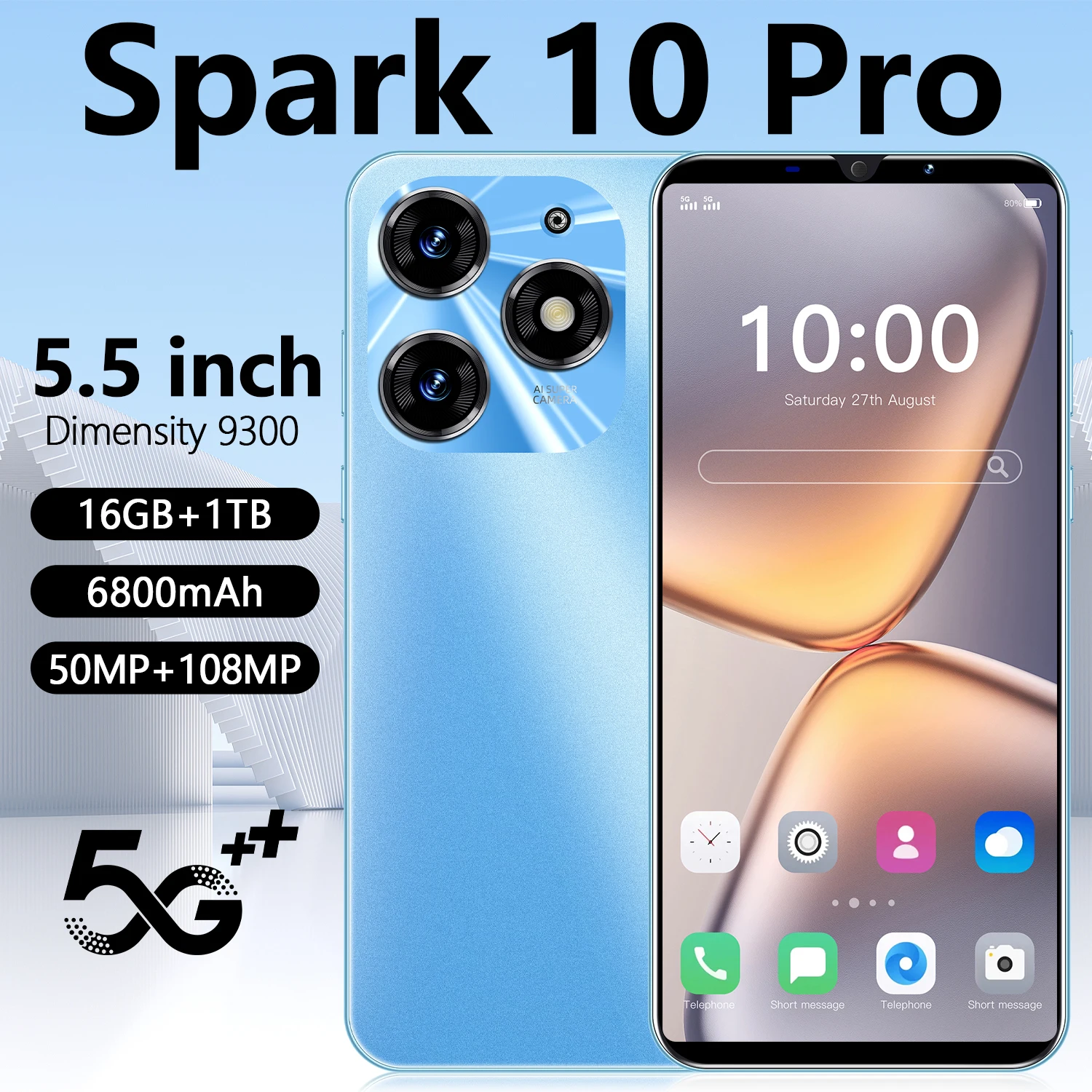 Эксклюзивное предложение! Новинка оптовая продажа смартфоны Spark 10 Pro 16 ГБ + 1 ТБ с двумя SIM-картами и мобильными телефонами в режиме ожидания