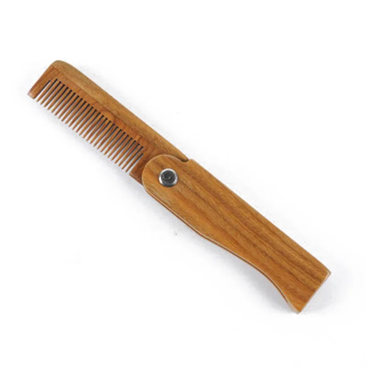 Hot Sales Wooden Beard Comb Folding Pocket Comb Natural Custom Logo Men Beard Comb