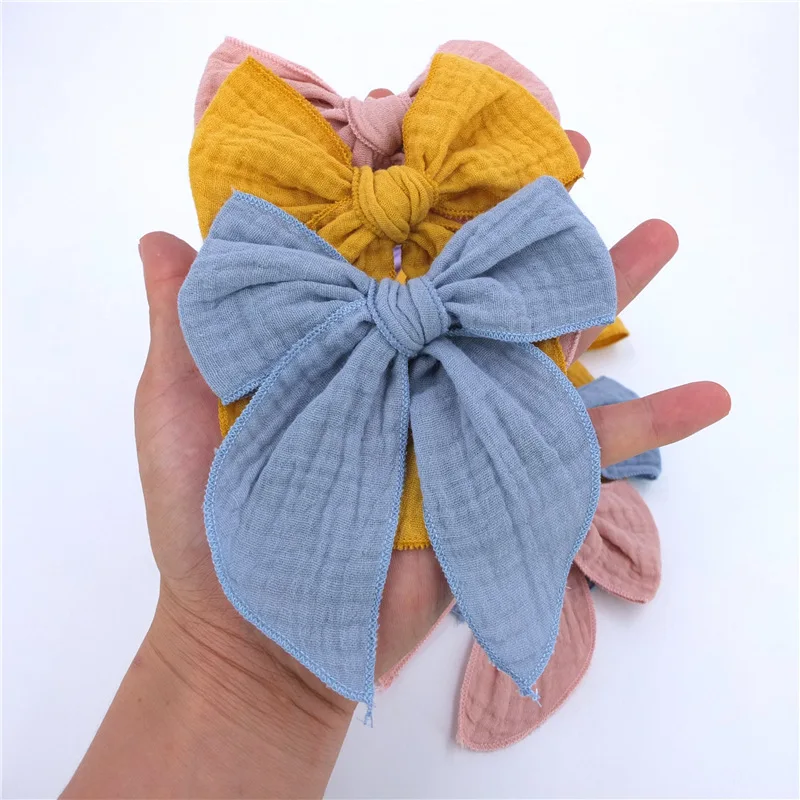 4.5 Inch Fable Bow Hair Clips for Toddler Baby Girls Cotton Linen Hair Bows Barrettes Kids Hairbow Accessories Hairgrips