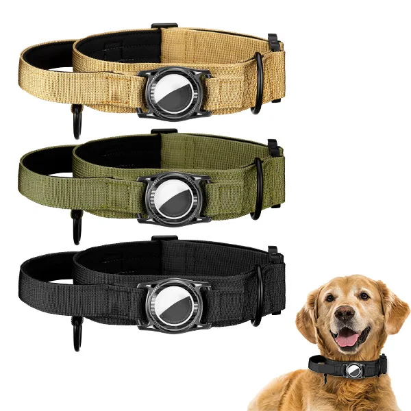 Latest  New Gps Dog Collar With Tracker Holder Cover Nylon Adjustable Pet Anti-Lost Dog Collar For Airtag Tactical Dog Collars