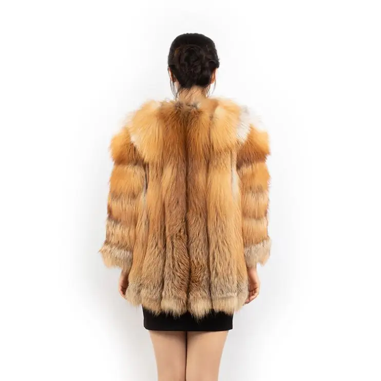 winter new fashion customized 70cm long red fox fur jacket girls women real fox fur coat