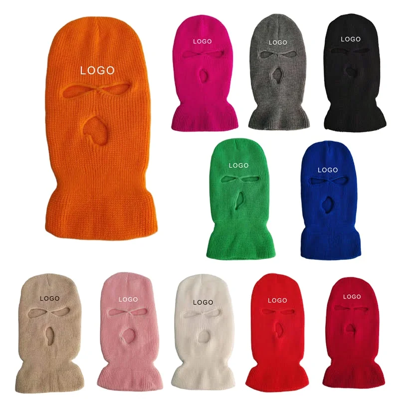 
Wholesale Custom Winter Man Knitted 3 Hole Designer Ski-mask Skimask Fleece Balaclava Motorcycle Full Face Ski Mask Hat 