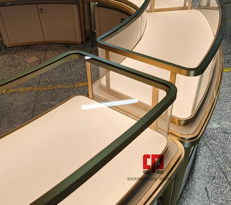 Stainless Steel Jewelry Display Case Jewellery Store Round Display Cabinet Custom Factory High-end Glass Display Counter