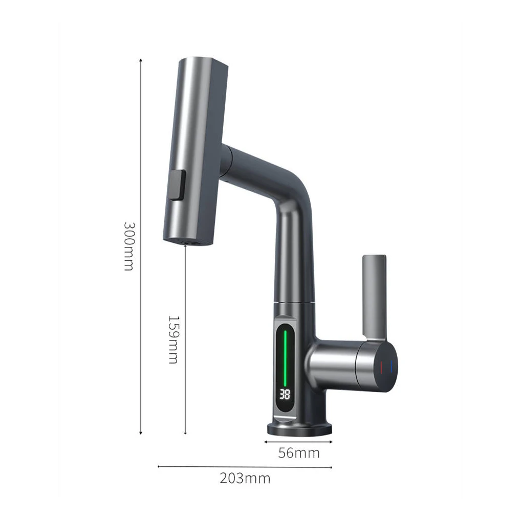 Modern Smart Intelligent Waterfall Mixer Tap 3 way pull out faucet Extend High cupc flexible pull out basin sink faucet