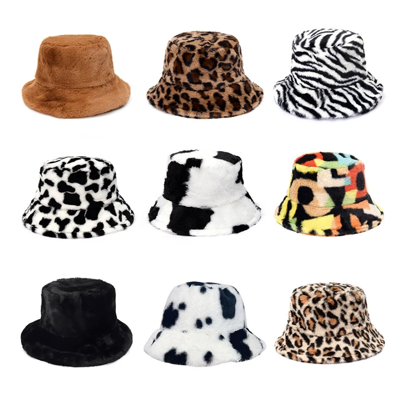 Пушистые зимние меховые Панамы с принтом на заказ