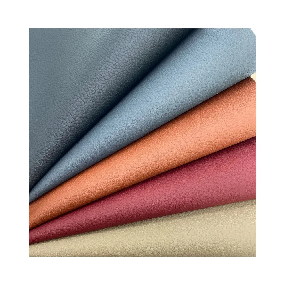 Factory Outlet Two Tone Color Embossed PVC Synthetic Leather for Sofa and Polyester Leather Towelling Fabric Backing