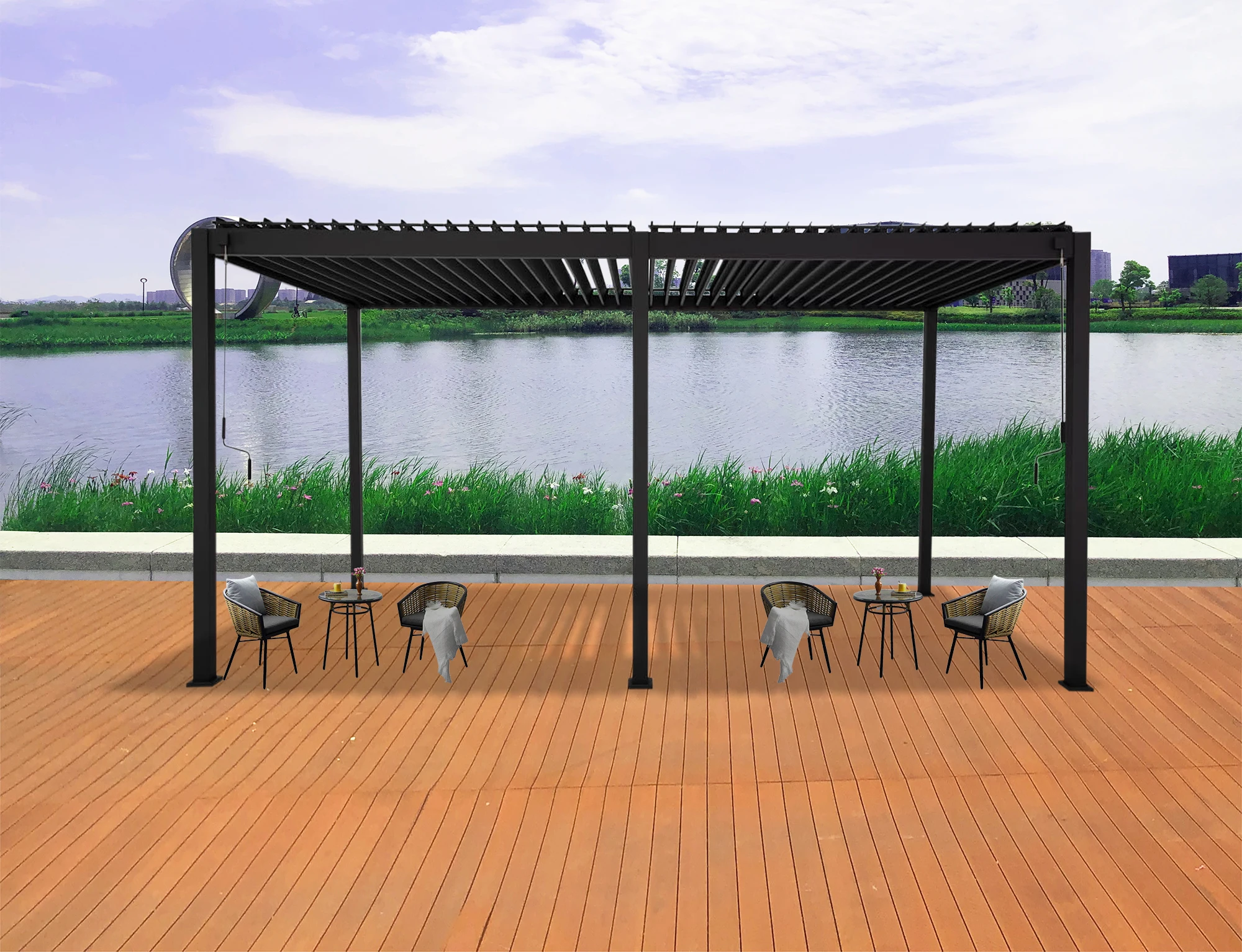 3*6m Large Aluminum Slats Louvered Wall Pergola User Manual Modern Luxury Patio Cover Aluminium Pergola/Steel Black Gazebo