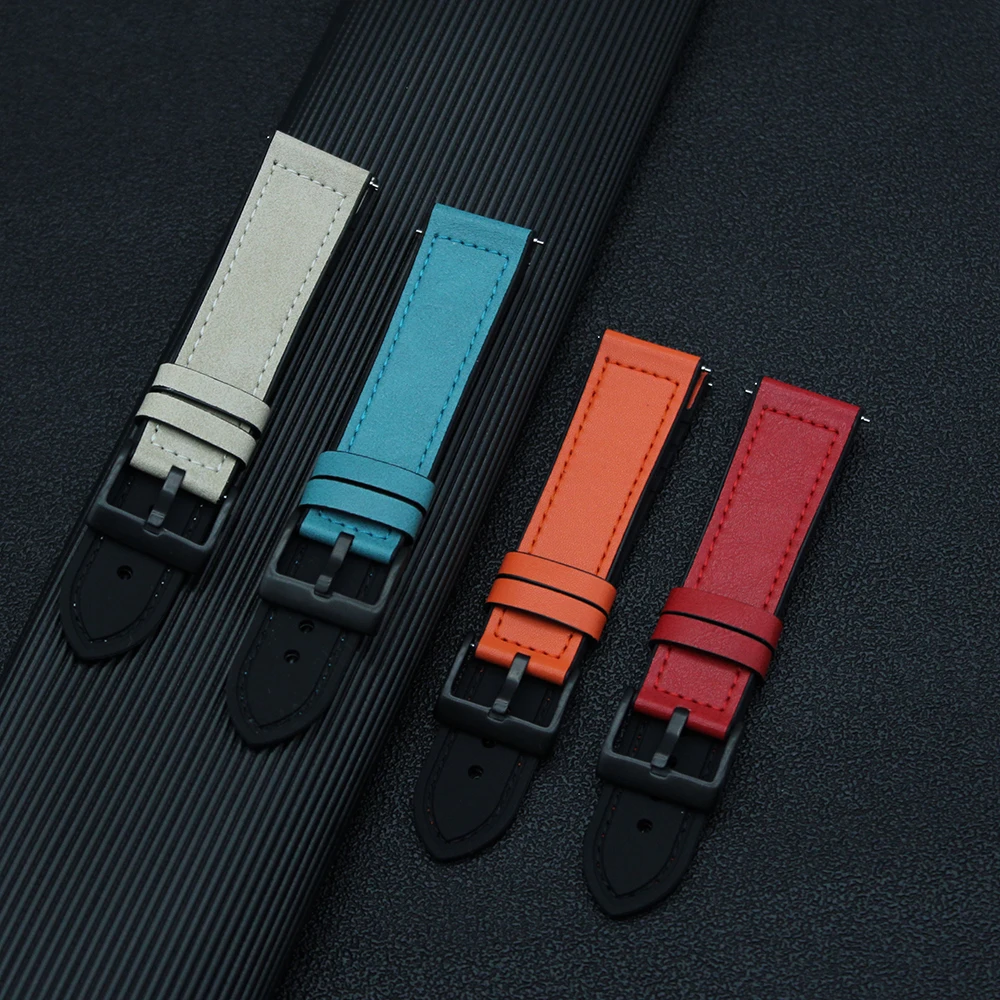 Wholesale Hybrid Sport Silicone watch straps 20mm 22mm Premium Quality Leather Rubber watch bands for Huawei watch gt2pro