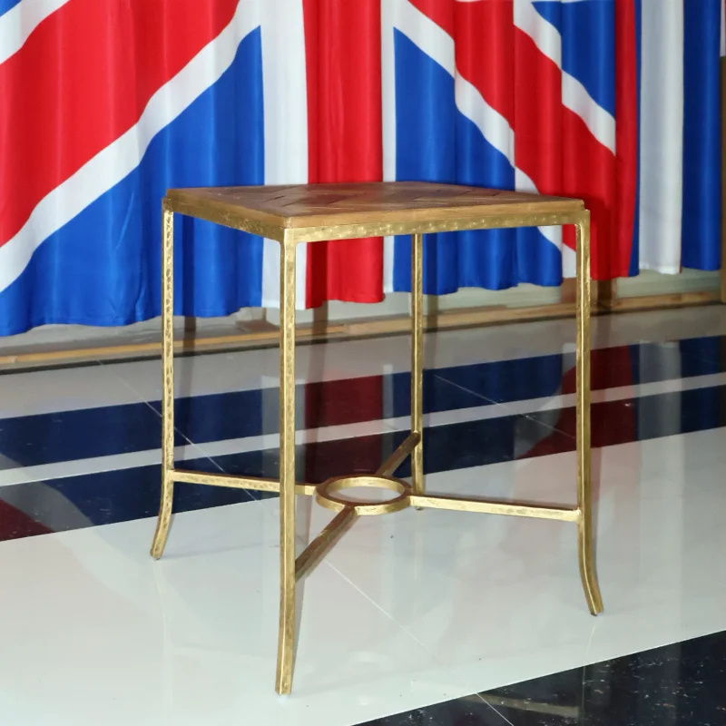 wholesale coffee table set 2  modern square wooden top metal steel side table for living room metal forged iron smart table