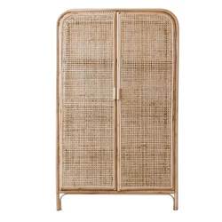 Living Room Furniture Wood Natural Rattan Wicker Wooden Traditional 2 Door Rattan Cane Wooden Tall Display Cabinet for Storage