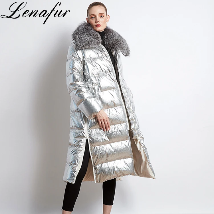 Winter New Design Women fox fur Long Hooded Feather White Duck Down Jacket For Women duck down puffer jackets for womens