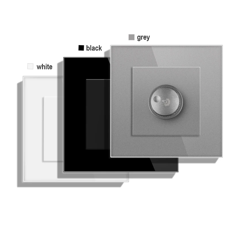 NOVSKI manual LED dimming switch with crystal glass panel dimmer, white, black, gray, emitting 300w dimming switch82*82mm