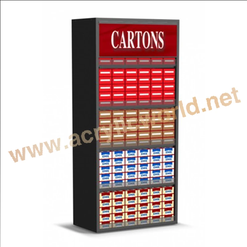 cigarette display acrylic cigarette shelf / plastic pusher for sale, PS cigarette display with pusher