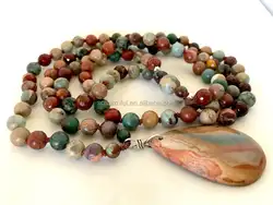 NS20051 Hand Knotted Imperial Jasper Beads Stone Necklace WIth Imperial Jasper Pendant