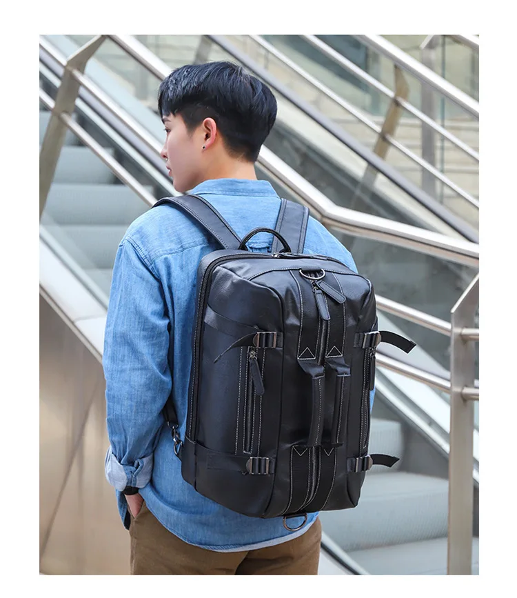 Large Capacity Vintage PU Leather Travel Backpack for Men Fashionable Luxury Laptop Computer Bag for Business Use