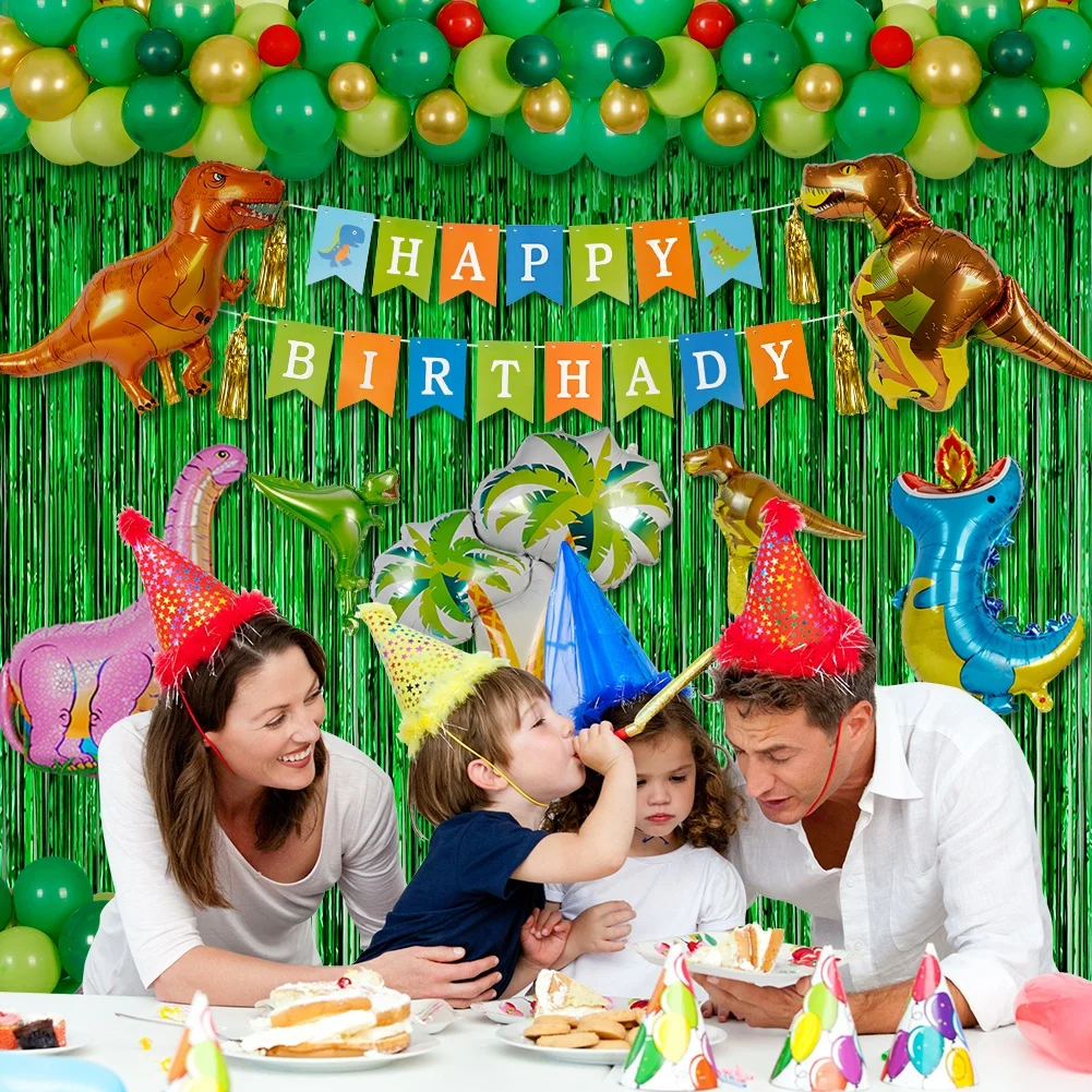 Ourwarm Jungle Dinosaur Animal Tassel Latex Foil Happy Birthday Banner Set Decorations Party Balloons