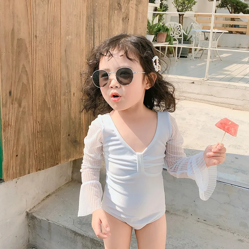 
or62225b Sunscreen long sleeve children swimwear cute gauzy baby girls bikini 