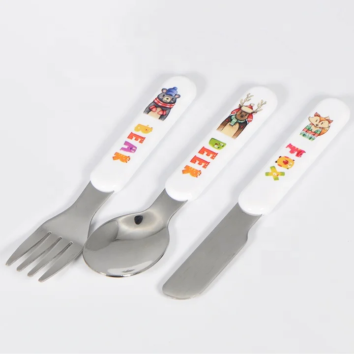 Sublimation Blanks Polymer Handle Stainless Steel Spoon for Kids Cutlery Set