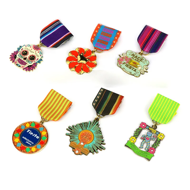 Wholesale Cheap Custom Unique Carnival Medallion Metal Colorful Enamel Glitter Fiesta Medal with Rhinestone