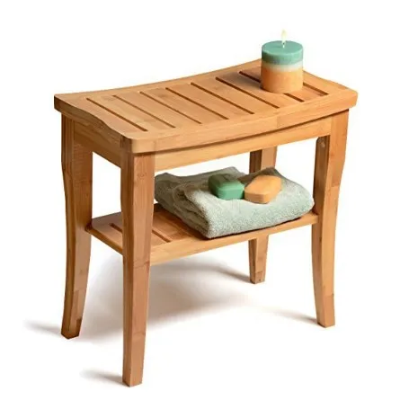 Bamboo Shower Bench  with Waterproof Storage Shelf Seat Organizer Spa Seat  Entryway Bench For Indoor Or Outdoor