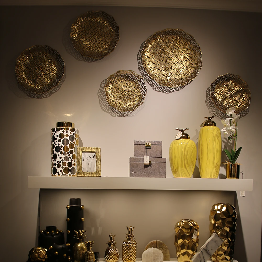 Home Decoration Pieces Modern Creative Iron Metal Gold Plated Round Wall Decoration