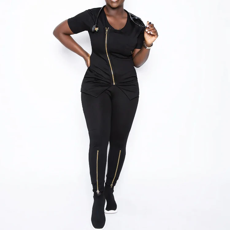 Fashionable Design Zipper Front Hospital Uniforms Medical Scrub Nurses Uniforms Scrubs Sets