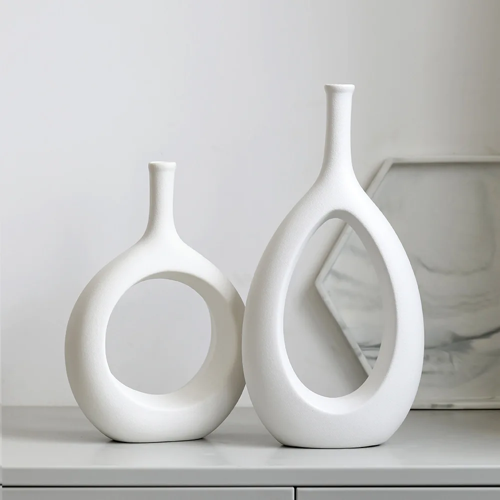 Hot selling modern minimalist creative jade ring flower arrangement wedding white creative dining table living room ceramic vase