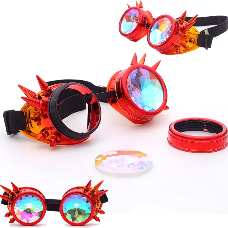 Factory Cheap Wholesale Kaleidoscope Colorful Glasses Rave Festival Party EDM Sunglasses Diffracted Lens Steampunk Goggles