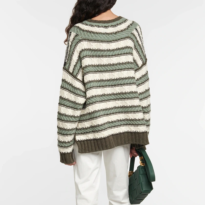 Custom High Quality Sweater Top V Neck Knitted Girls Sweater Top Stripped Women Sweater Jumper for Girls