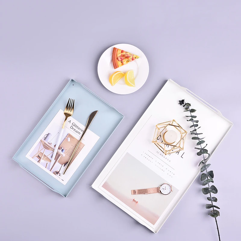 
Tray Nordic Style Fruit Rack Organizer Cosmetic Vanity Trinket Serving Decorative Cutlery Candy Food Metal Jewelry Storage Tray 