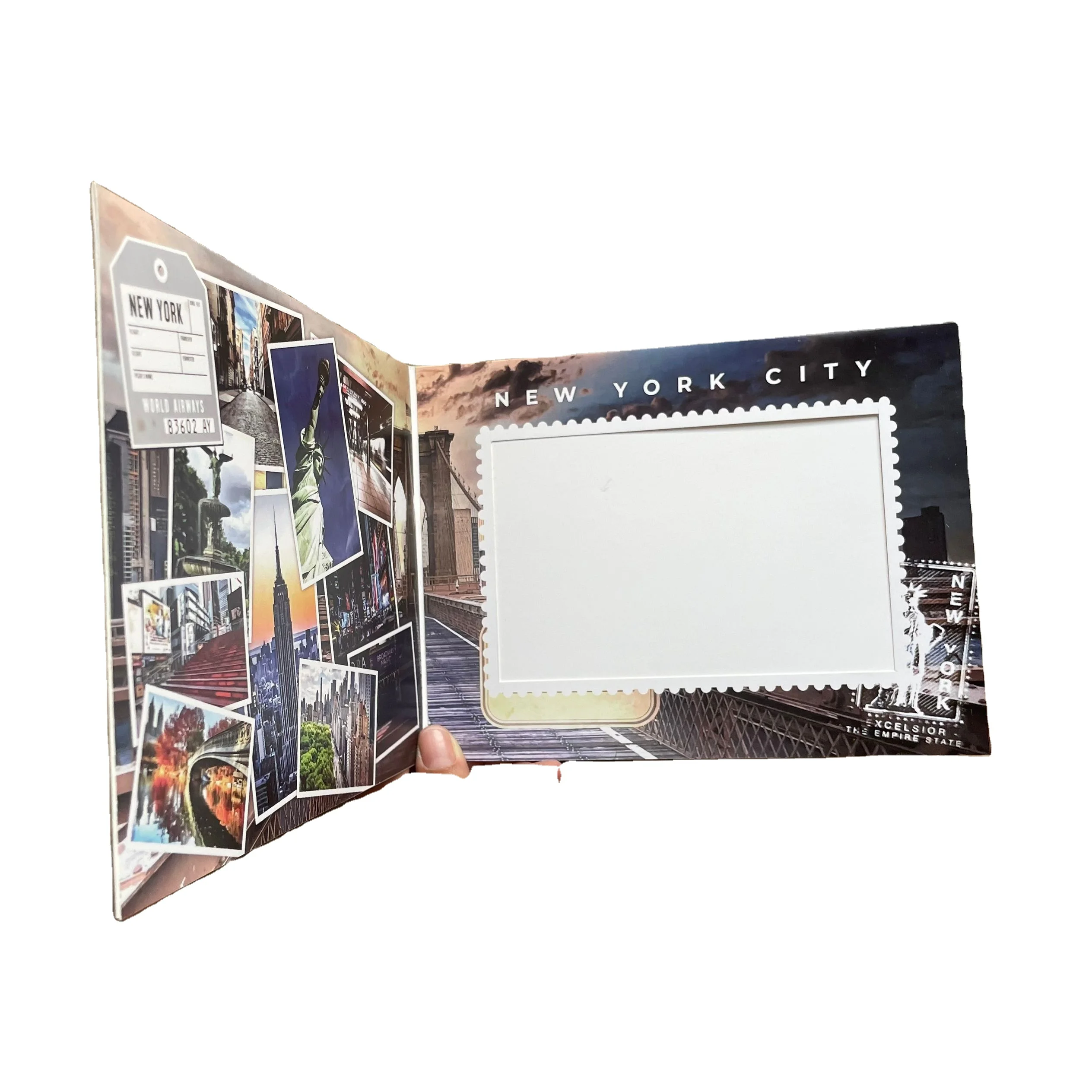 customize flip open card board paper folding photo frame book 4x6 inch,  souvenir paper board photo book frame