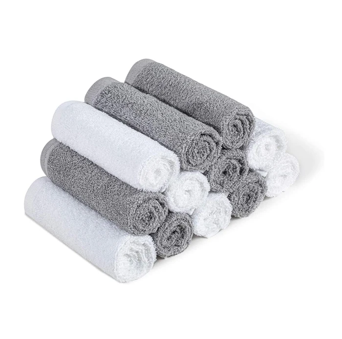 Strong Absorption Pure Cotton White Grey Wholesale Face Towels Hotel Terry Washcloth