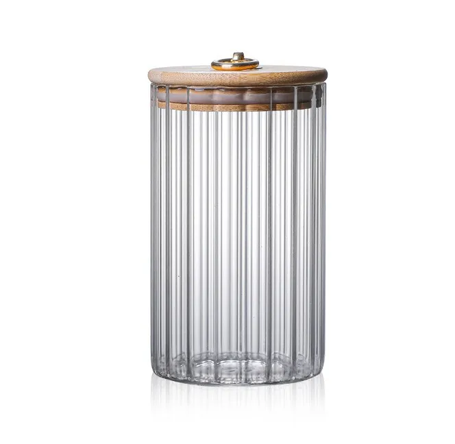 Round Glass Storage Jar With Wooden Cover Glass Candy Jar